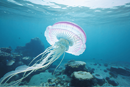 海洋里发光的水母摄影图1