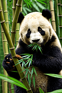 黑白动物摄影照片_正在吃竹子的可爱熊猫图2摄影配图