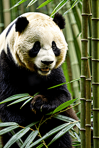 可爱熊猫与竹子摄影配图0