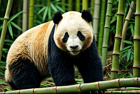 国宝熊猫与竹子高清摄影图