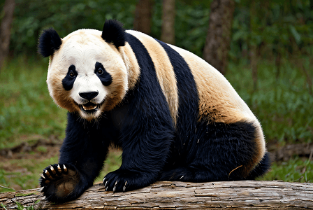黑白动物摄影照片_正在爬行的熊猫摄影图6