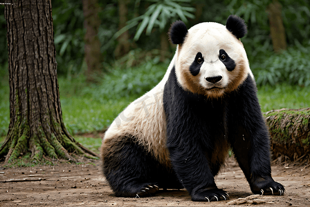 黑白动物摄影照片_竹林里可爱的熊猫图片3
