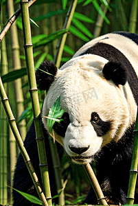 可爱熊猫与竹子摄影图0