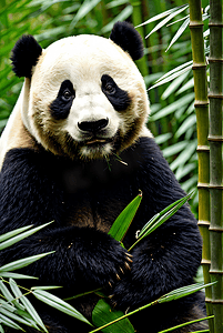 黑白动物摄影照片_正在吃竹子的可爱熊猫图8摄影配图