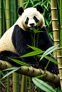 可爱熊猫与竹子摄影图