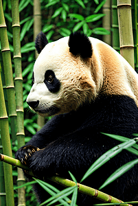 可爱熊猫与竹子摄影图片