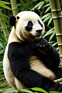 黑白动物摄影照片_可爱熊猫与竹子摄影配图4