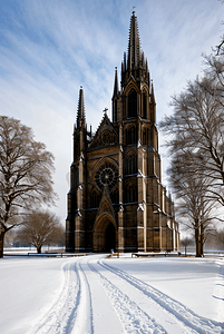 复古教堂摄影照片_寒冷冬季室外教堂风光图高清摄影图