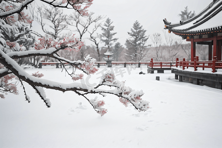 寒冷冬季庭院雪景图7高清图片
