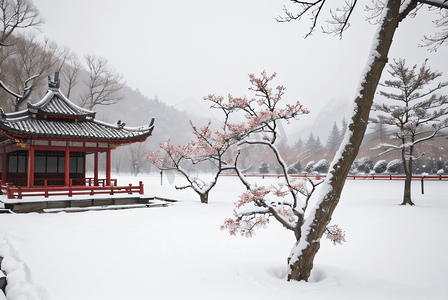 寒冷冬季庭院雪景图8摄影照片