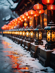 古城背景图片_古城春节装饰的灯笼背景图片