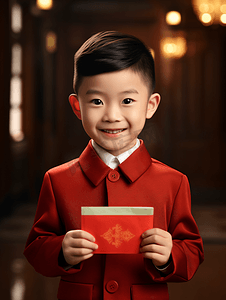 新年签喜庆海报摄影照片_节日拿着压岁钱红包的儿童14