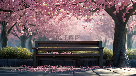 樱花树下的木椅子设计