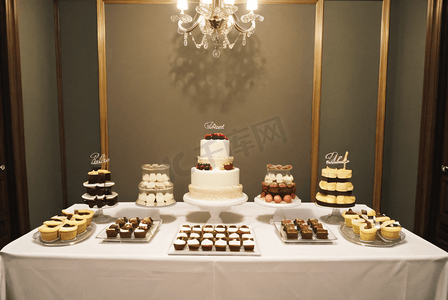 水果甜品台摄影照片_甜品桌上的蛋糕高清摄影图7