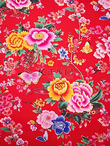 红色大花背景图片_东北花棉袄背景花卉设计