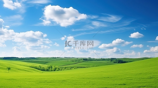 春天草地小草蓝天白云图片