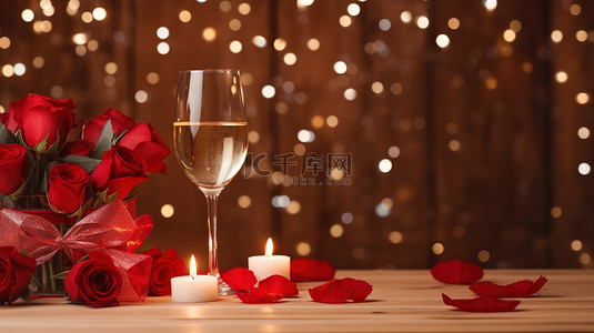 庆祝情人节背景图片_玫瑰和香槟庆祝情人节背景