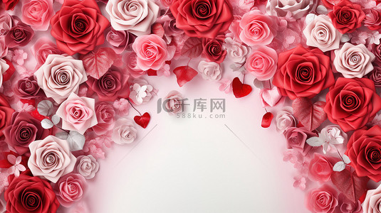 花玫瑰背景图片_情人节花框配玫瑰图片