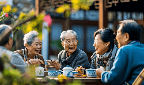 朝鲜族聚餐摄影照片_老年人聚会喝咖啡聊天1