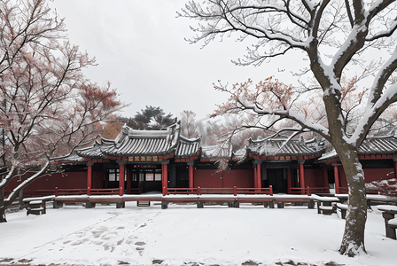 寒冷冬季庭院雪景图2摄影配图