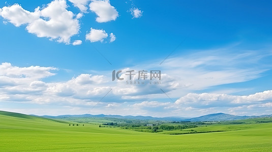 绿色蓝天白云背景图片_春天草地小草蓝天白云背景