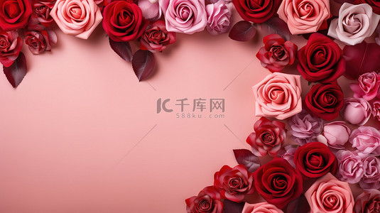 情人节花框配玫瑰背景素材