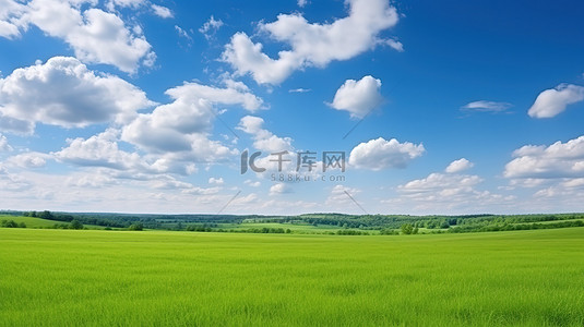 春天草地小草蓝天白云背景图片