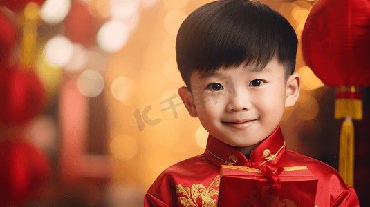 春节人像摄影照片_节日拿着压岁钱红包的儿童11