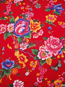 红色大花背景图片_东北花棉袄背景花卉设计