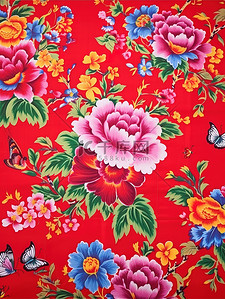 红色背景花卉背景图片_东北花棉袄背景花卉设计