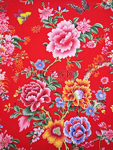 红色背景花卉背景图片_东北花棉袄背景花卉设计