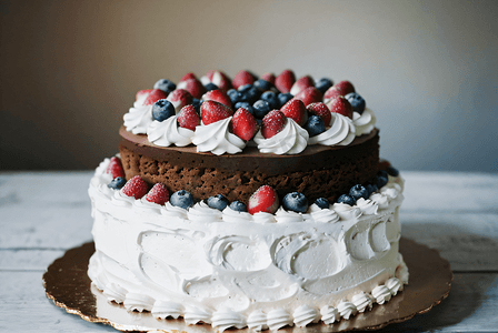 生日蛋糕照片摄影照片_草莓蓝莓双莓奶油蛋糕图5摄影照片
