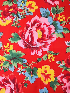 红色花朵背景背景图片_东北花棉袄红色印花面料背景素材