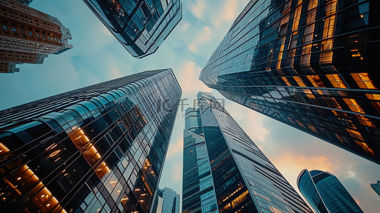 城市中心摩天大楼的仰视图设计