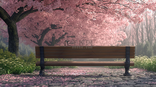 樱花树下的木椅子设计图