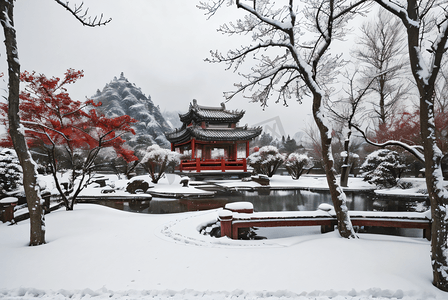 寒冷冬季庭院雪景图1图片