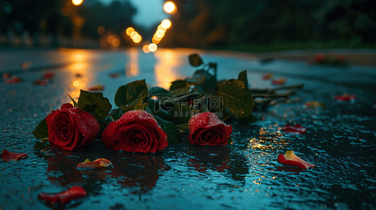 雨天地上的玫瑰花设计
