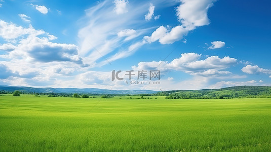 春天草地小草蓝天白云背景素材