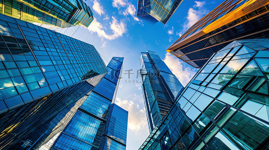 城市中心摩天大楼的仰视图素材