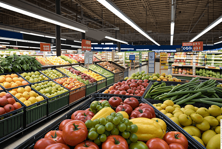 超市货架上摆放着新鲜果蔬摄像图5摄影图
