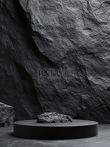 产品背景黑色背景图片_黑色几何岩石产品背景
