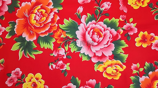 东北花棉袄红色印花面料设计