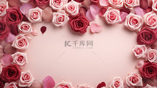 情人节背景图片_情人节花框配玫瑰设计