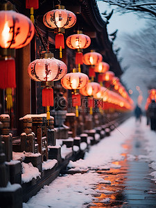 春节装饰背景图片_古城春节装饰的灯笼素材