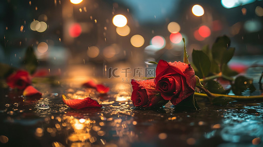 雨天地上的玫瑰花背景图片