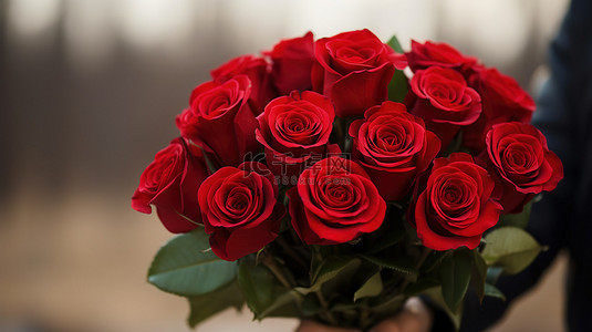一束红玫瑰花情人节背景素材