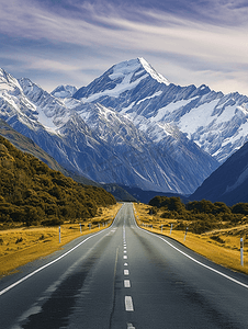 雪山下的公路新西兰自驾风光