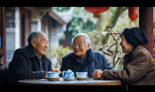 老人聊天摄影照片_老年朋友欢聚喝茶聊天