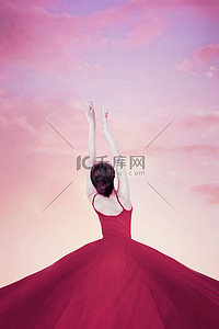 红色三八妇女节女神节天空梦幻女性背景