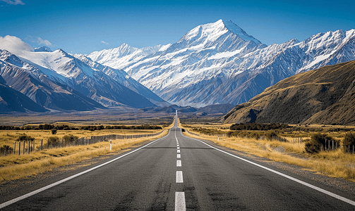 雪山下的公路新西兰自驾风光